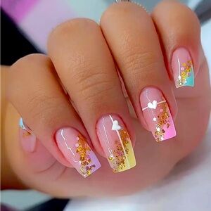 Multicolored Sparkly Square Tipped Press On Nails, Kit NIB